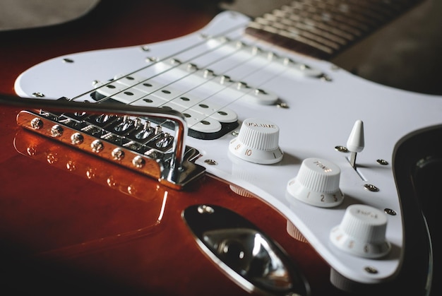 Foto hooghoekbeeld van elektrische gitaar