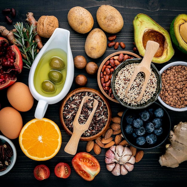 Hooghoekbeeld van fruit op tafel