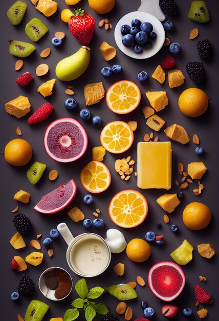 Foto hooghoekbeeld van fruit op tafel