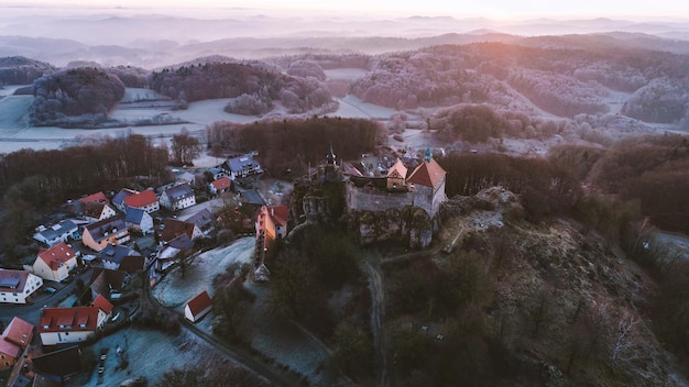 Hooghoekbeeld van het stadsbeeld in de winter