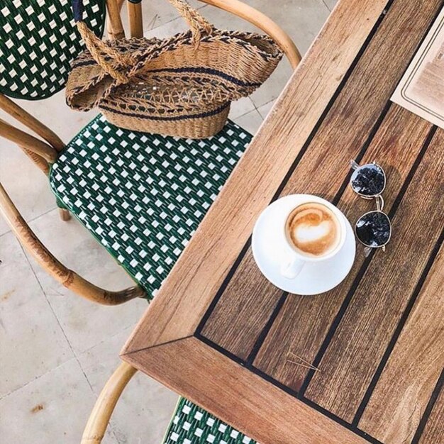 Hooghoekbeeld van koffie op tafel