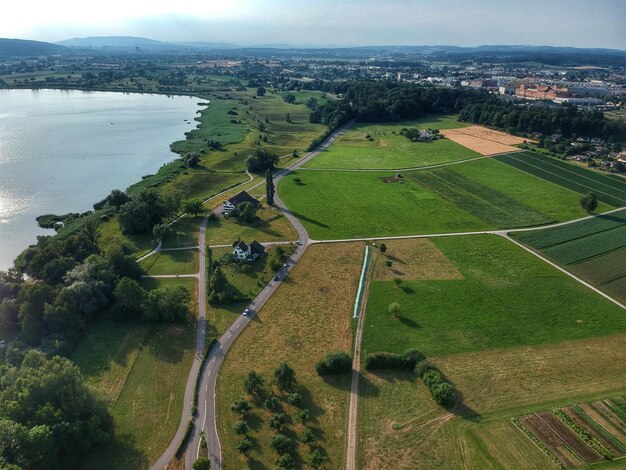 Foto hooghoekbeeld van landbouwveld