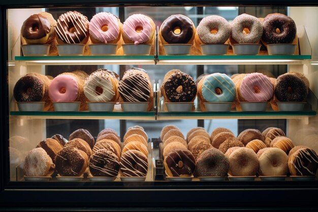 Foto hooghoekbeeld van verse donut op blauwe achtergrond