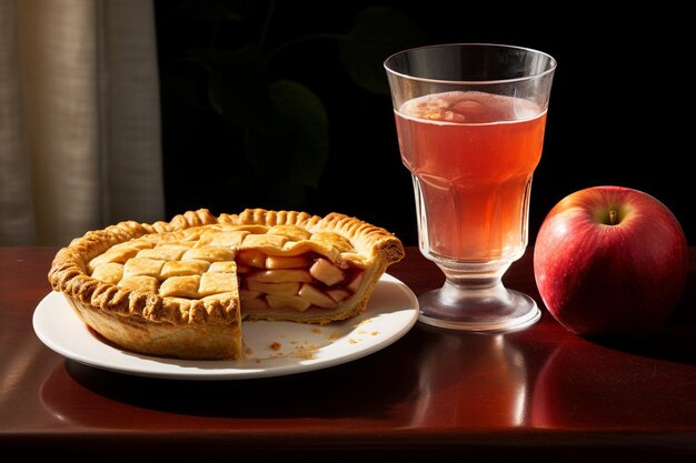 Foto hooghoekfoto van gesneden appels en een glas appelsap op een houten tafel