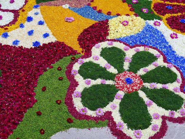 Hooghoekse weergave van veelkleurige bloemdecoraties