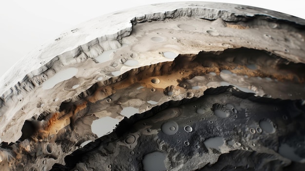 Hoogresolutie dwarsdoorsnede van een kratervormige asteroïdeoppervlakte