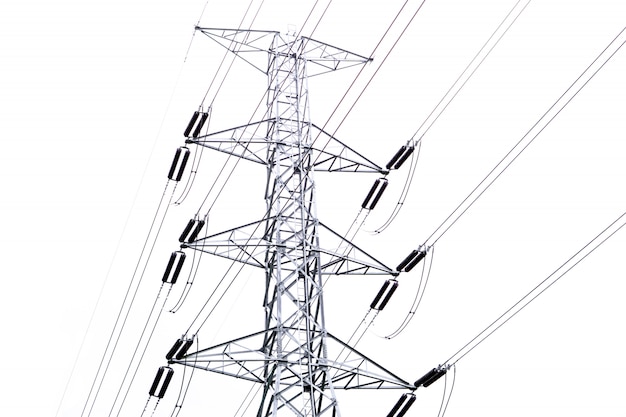 Hoogspannings elektrische paal en elektrische draad