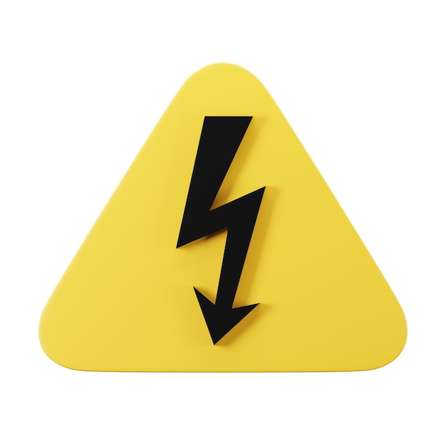 Foto hoogspanningsbord in gele driehoek symbool waarschuwing gevaar 3d-rendering illustratie