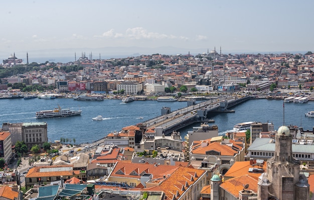 Hoogste mening van de stad van Istanboel en Galata-brug in Turkije