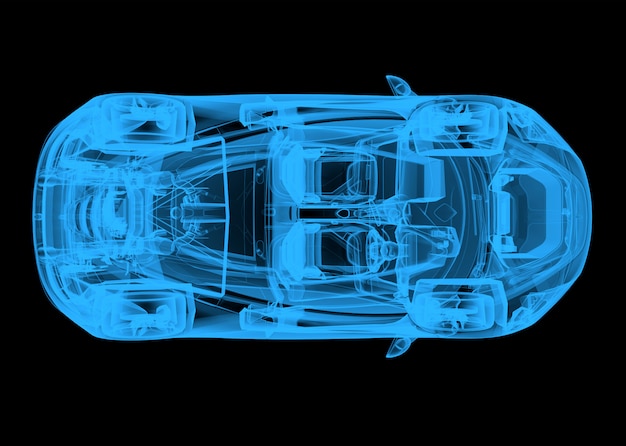 Hoogste mening van een wireframe blauwe auto