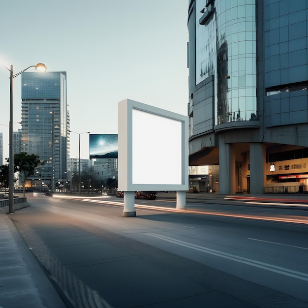 Hoogwaardig beeldbord in moderne futuristische stad Een perfect leeg canvas voor reclame