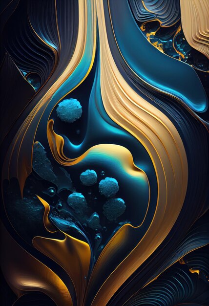 Hoogwaardige abstracte achtergrond van golven van donkerblauw en goud Generatieve AI