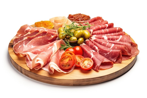 Hoogwaardige afbeelding van een schotel met gekookt vlees op witte achtergrond