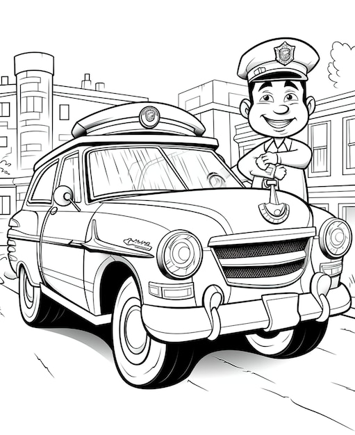 Foto hoogwaardige cartoon car coloring page voor kinderen om te schilderen