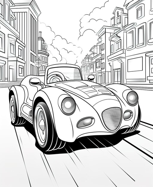 Foto hoogwaardige cartoon car coloring page voor kinderen om te schilderen