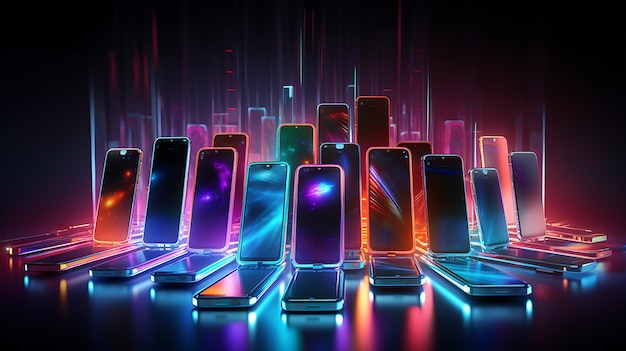 Hoogwaardige smartphone met neonlicht demonstreert nieuwe technologie voor Ai Genative