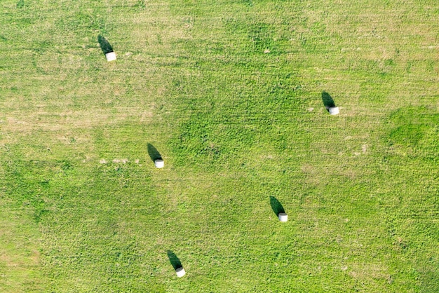 Hooibalen op het veld na oogst bovenaanzicht