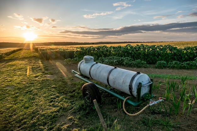 Hooibalen op het veld tegen de hemel tijdens de zonsondergang