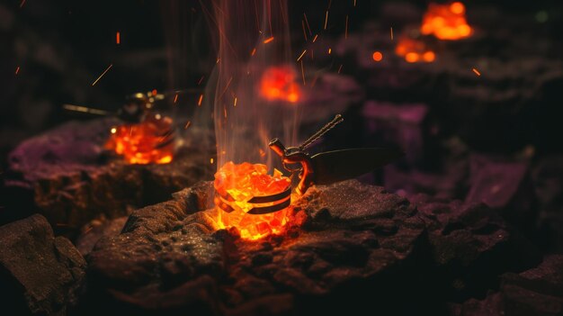 Photo hookah coals are heated by fire