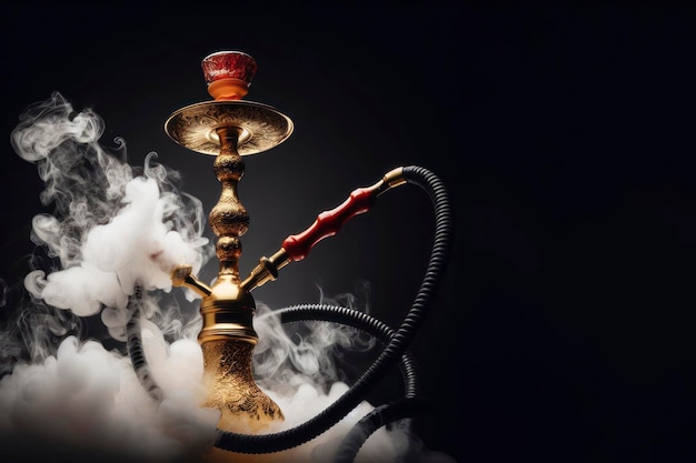 Фото hookah на черном фоне с дымом ai генеративный