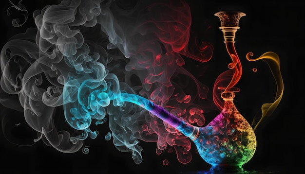 A hookah with a black background and smoke coming out of it