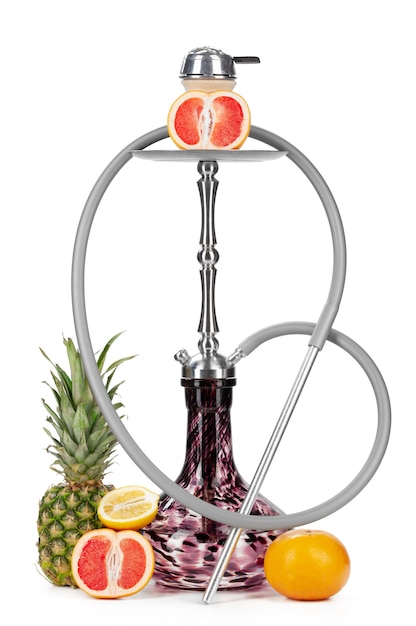 Hookah with fruits isolated on white 