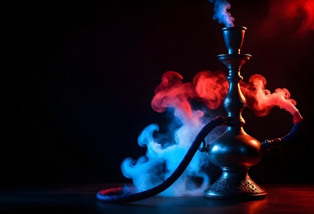 Photo hookah with smoke against a dark background