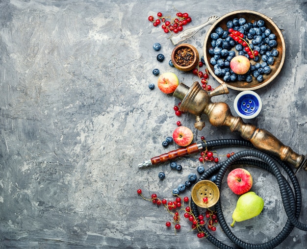 Hookah with with berries and apple