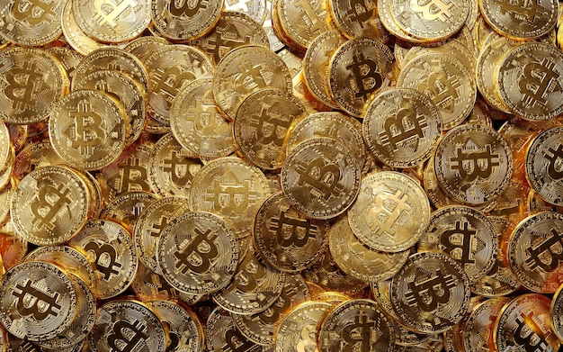 Hoop gouden Bitcoin 3D-rendering illustratie