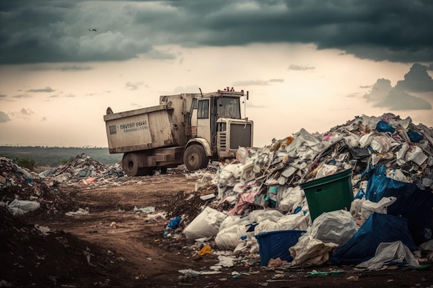 Hoop plastic papier en metaalafval op stortplaats vol afval