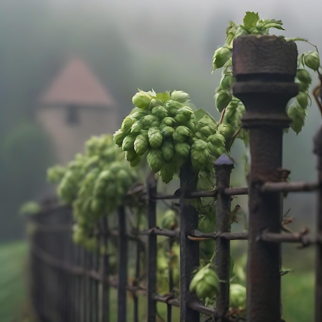 hop growing on iron fence AI