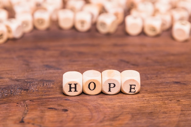 Hope letter arranged with wooden cubes