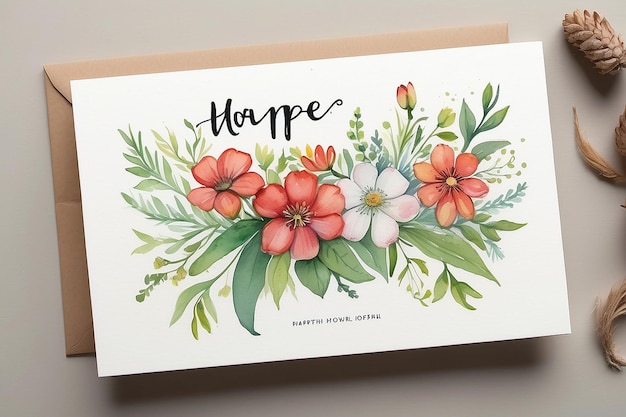 희망 과 신 수채화 파피 꽃 인사 카드 디자인