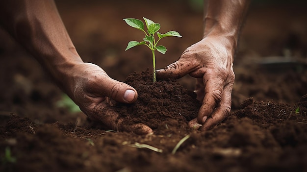 Photo hopeful hands planting seeds of tomorrow