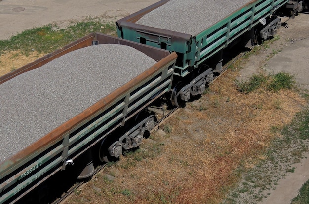 Hopper Cars Loaded Construction Gravel Top View