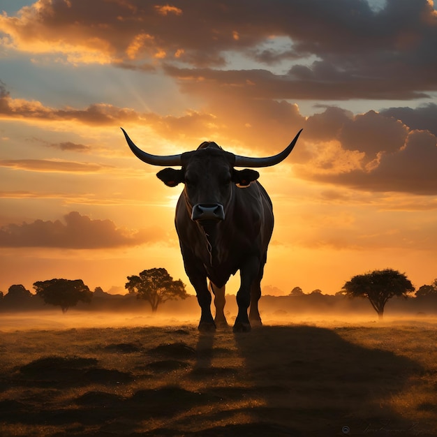 Horizon's Guardian Bull Silhouette at Sunset