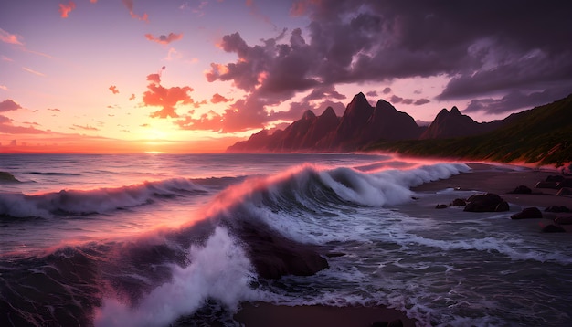 Horizon zee schemering aan de kust kalm vredig ontspannend landschap schilderij achtergrond generatieve ai voor instagram facebook muurschildering