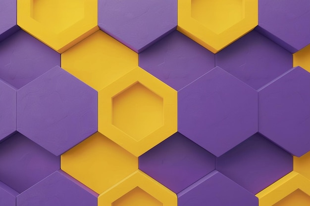 Horizontal abstract background with yellow and lilac hexagons