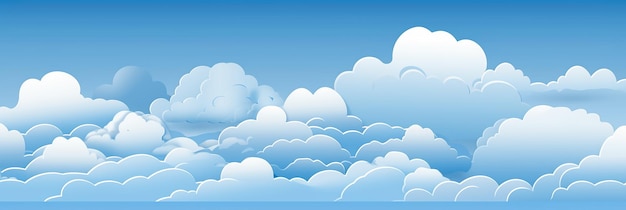 horizontal banner with blue sky and white clouds in cut paper style flat