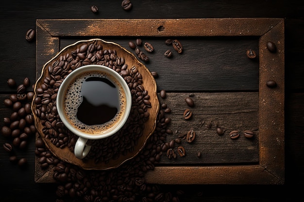 A horizontal banner with a cup of coffee and coffee bean Illustration AI Generative