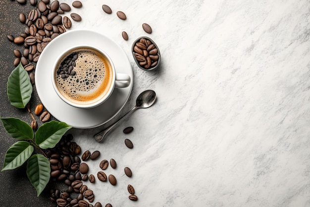 A horizontal banner with a cup of coffee and coffee bean Illustration AI Generative