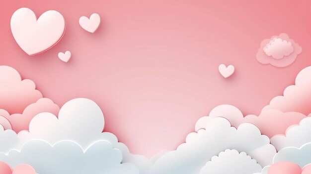 Horizontal banner with pink sky and paper cut clouds Place for text Happy Valentines day sale