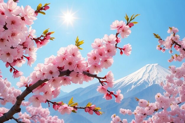 晴れた背景にピンクの桜の花が描かれた水平のバナー