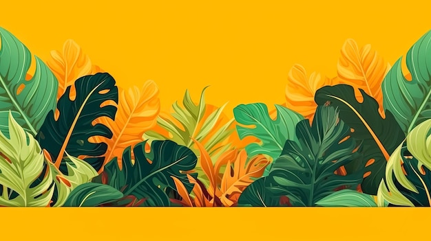 Photo horizontal banners featuring tropical leaves on a sunny yellow backdrop