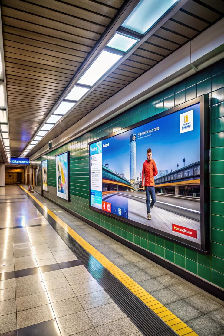 Photo horizontal billboard in subway station perspective