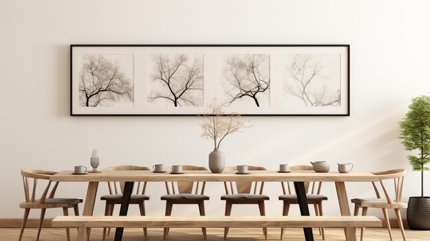 Horizontal black frame mockup in farmhouse dining room interior