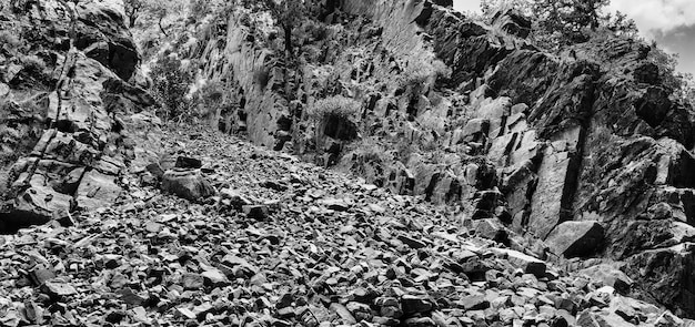 Horizontal black and white mountain landslide landscape background backdrop