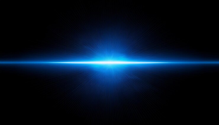Photo horizontal blue lens flare on black background