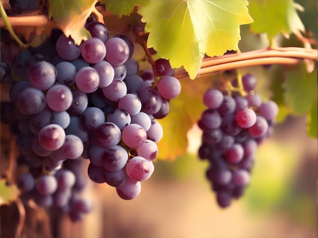 Horizontal blur wallpaper with group of grapes Detailed image violet grape