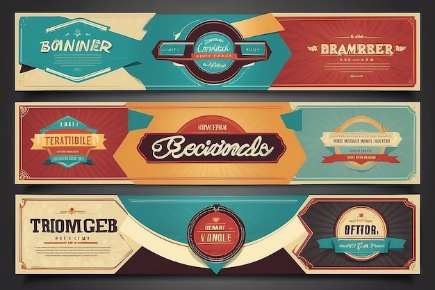 Photo horizontal business banner templates retro colored designs